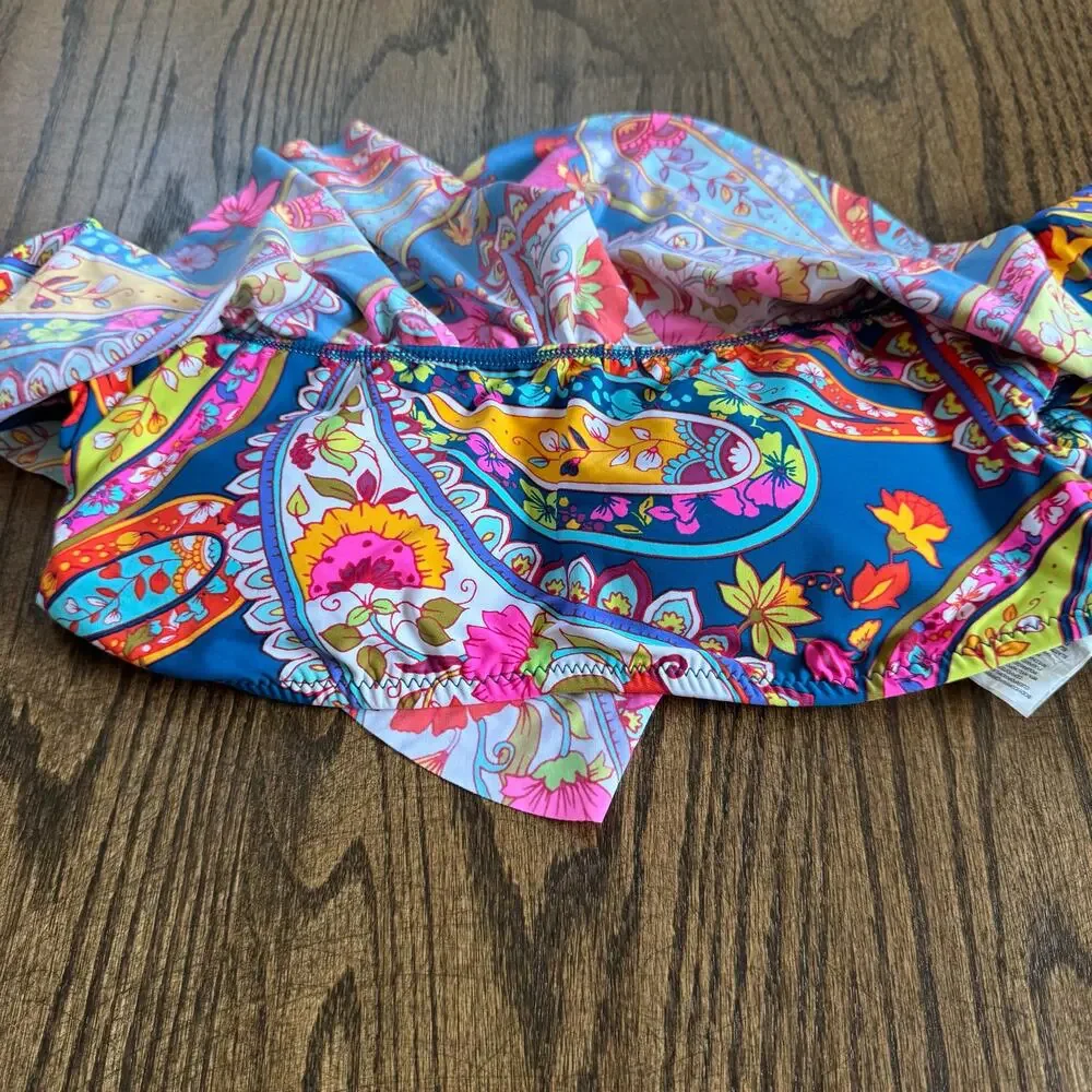 Trina Turk Vibrant Ruffled Bandeau Strapless Bikini Swim Suit Top Size 4 Small